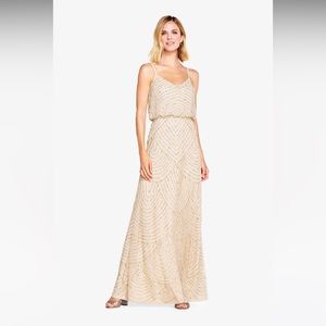 Adrianna Papell Dress | ART DECO BEADED BLOUSON GOWN IN CHAMP GOLD